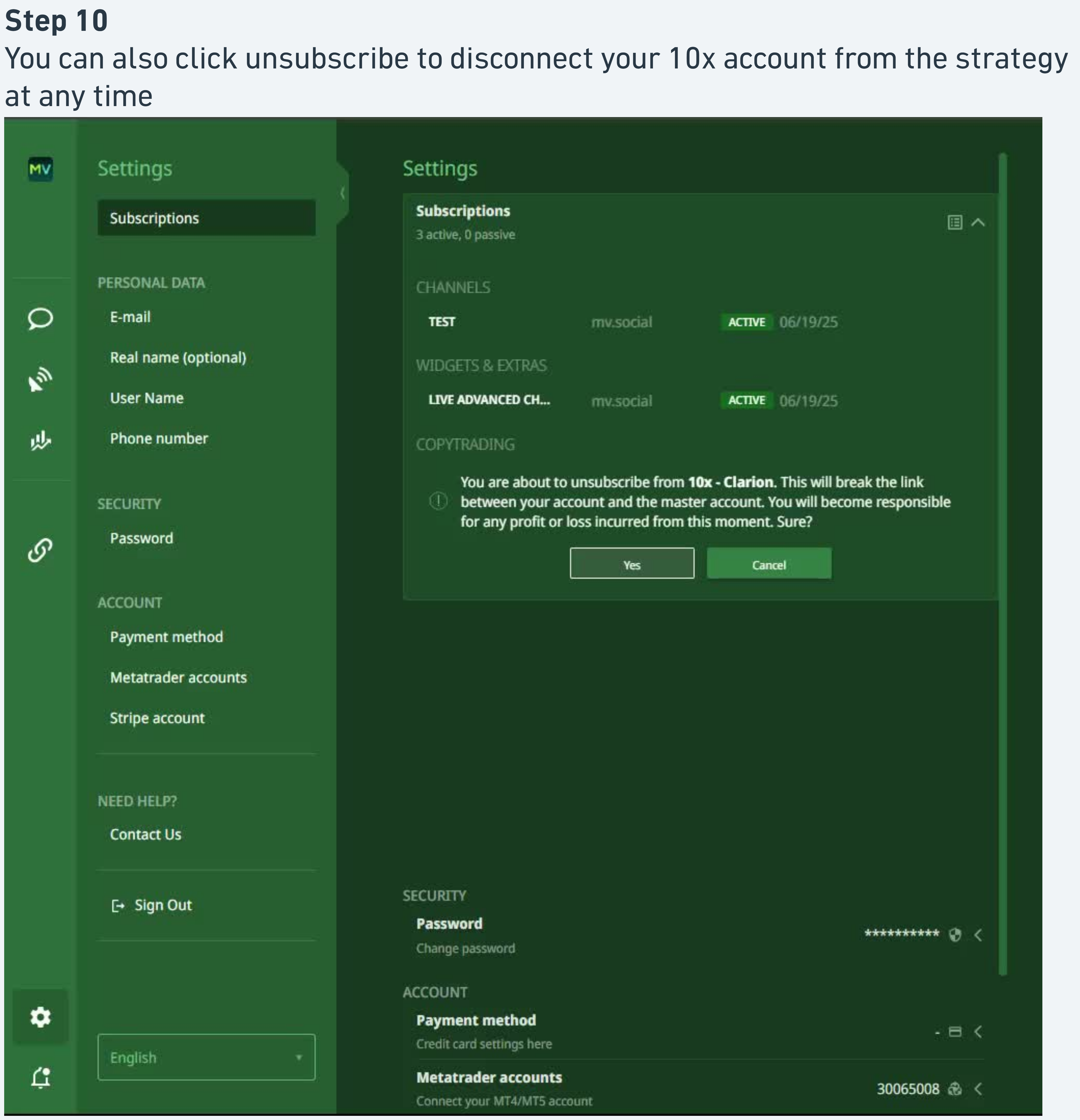 Unsubscribe confirmation modal